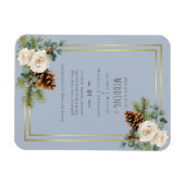 ウィンターウェディングホワイトローゼズ金ゴールドダスティブルー マグネット (横)