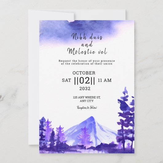 ウィンターウェディングマウンテンツリーズテンプレート 招待状 (正面)