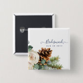 ウィンターウェディングユーカリプトゥスグリーンリーホワイトローズ 缶バッジ (正面&裏面)