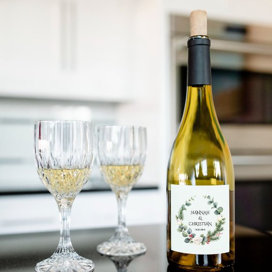 ウィンターウェディングリースとモミの枝 スパークリングワインラベル