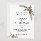 ウィンターウェディングリースとモミの枝 招待状 (正面)