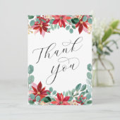 ウィンターウェディングレッドグリーンポインセチアサンキューカード 招待状 (スタンド正面)