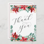 ウィンターウェディングレッドグリーンポインセチアサンキューカード 招待状 (正面/裏面)