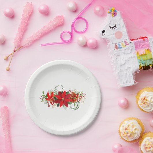 ウィンターウェディングレッドホワイトポインセティアホリデーパーティー ペーパープレート (パーティー)