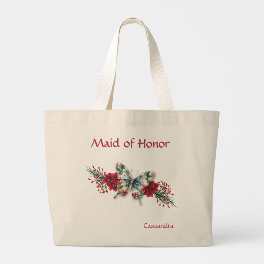 ウィンターウェディングヴィンテージバタフライポインセチア ラージトートバッグ (裏面)