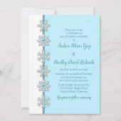 ウィンターウェディング招待状 |スノーフレークの青いボタン 招待状 (正面)