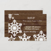 ウィンターウェディング素朴バーンウッドスノーフレークRSVP 出欠カード (正面/裏面)