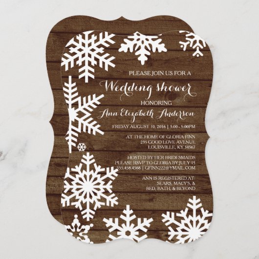 ウィンターウェディング素朴バーンウッドブライダルシャワー 招待状 (正面/裏面)