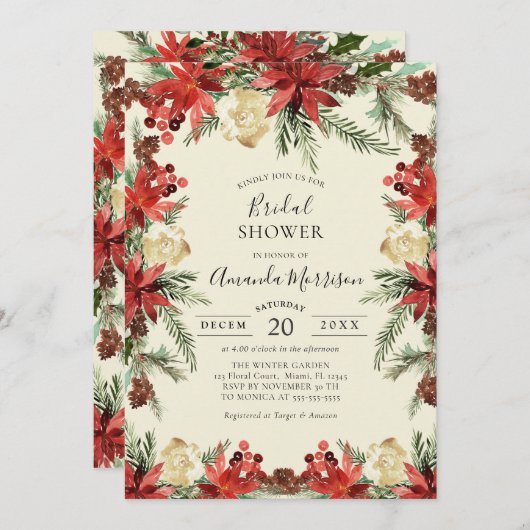  ウィンターウエディングクリスマスブライダルシャワー 招待状 (正面/裏面)