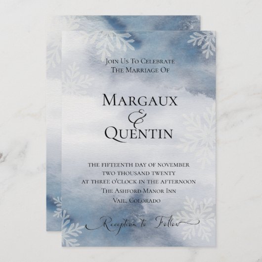 ウィンターウォーターカラーウォッシュ結婚式招待状 招待状 (正面/裏面)