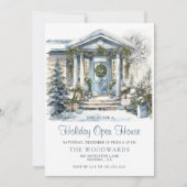 ウィンターウォーターカラークリスマスハウスホリデー 招待状 (正面)