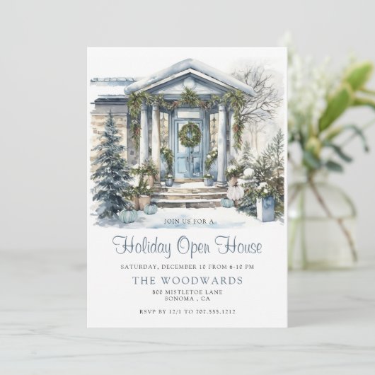 ウィンターウォーターカラークリスマスハウスホリデー 招待状 (スタンド正面)