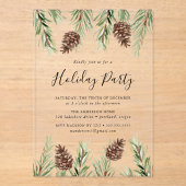 ウィンターウォーターカラーパインコーンホリデイパーティー アクリル招待状 (正面)