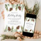 ウィンターウォーターカラーパインコーンホリデイパーティー 招待状