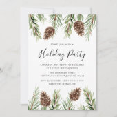 ウィンターウォーターカラーパインコーンホリデイパーティー 招待状 (正面)