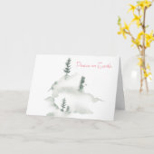ウィンターウォーターカラーパインツリーズホリデー カード (黄色い花)