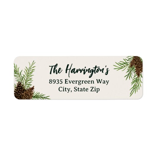 ウィンターウォーターカラーピネコーンホリデー差出人住所 ラベル (正面)