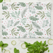 ウィンターウォーター素朴カラーホリデーガーランドパインレッド キッチンタオル (折り畳み)