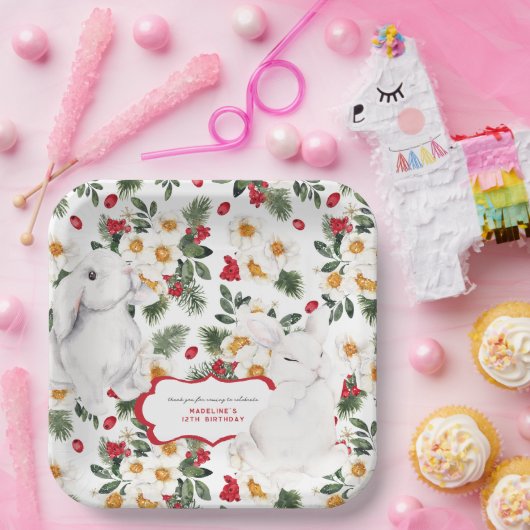 ウィンターウサギフローラ |誕生日パーティー ペーパープレート (パーティー)
