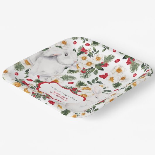 ウィンターウサギフローラ |誕生日パーティー ペーパープレート (傾斜あり)