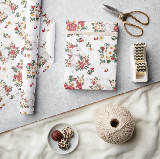 ウィンターウサギフローラ |誕生日パーティー ラッピングペーパー (クラフト)