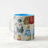 ウィンターウサギ建物スノーバニーウォーターカラーアート ツートーンマグカップ (正面左)