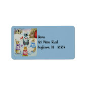 ウィンターウサギ建物スノーバニーウォーターカラーアート ラベル (正面)