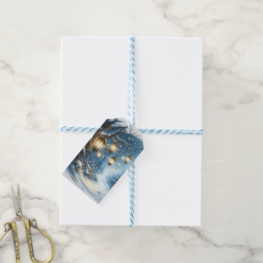 ウィンターウッズブルーシーンクリスマス ギフトタグ (より糸付き)