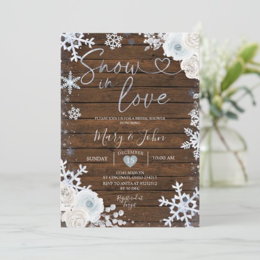 ウィンターウッドスノーインラブスノーフレークブライダルシャワー 招待状 (スタンド正面)