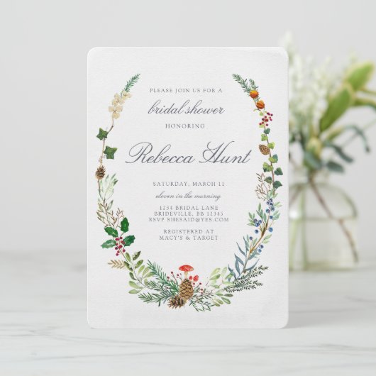 ウィンターウッドランドのブライダルシャワーへの招待 招待状 (スタンド正面)
