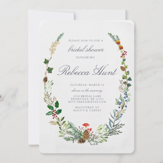 ウィンターウッドランドのブライダルシャワーへの招待 招待状 (正面)