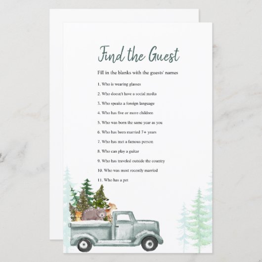 ウィンターウッドランドの動物がゲストゲームを見つける (正面/裏面)