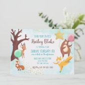 ウィンターウッドランドアイススケートで滑る野生動物誕生日 招待状 (スタンド正面)