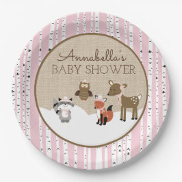 ウィンターウッドランドアニマルズプレート |ピンク ペーパープレート