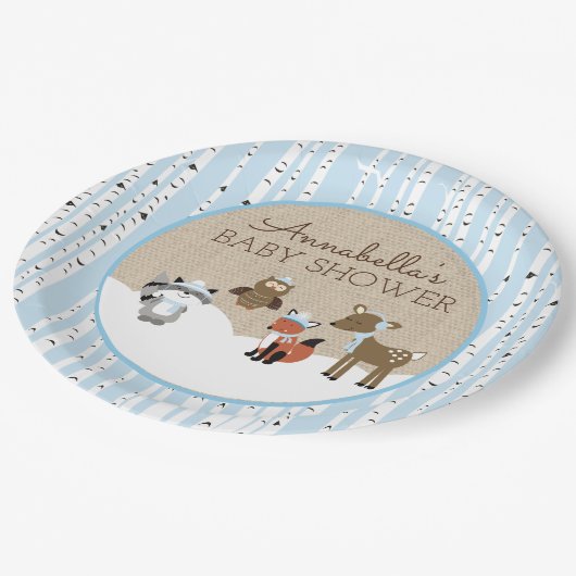 ウィンターウッドランドアニマルズプレート |青 ペーパープレート (アングル)