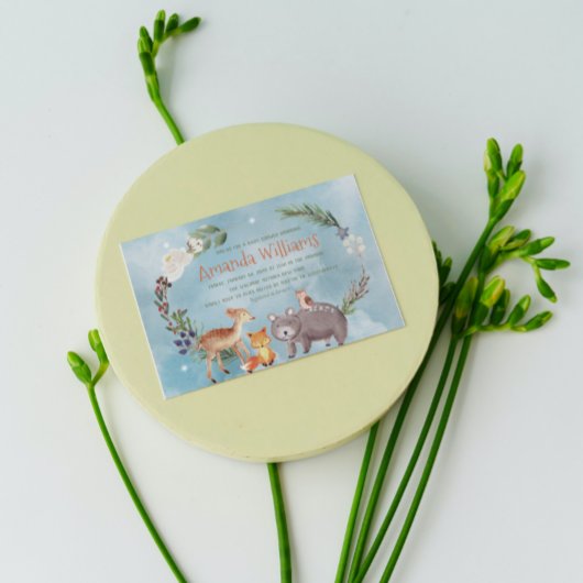 ウィンターウッドランドアニマルズベリーズパインコットンベビー 招待状