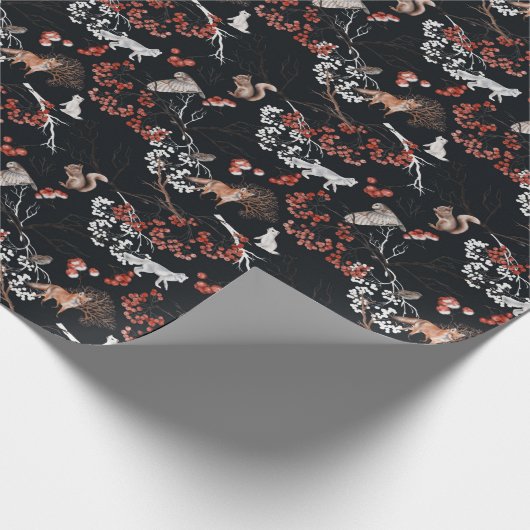 ウィンターウッドランドアニマルズホリデークリスマス ラッピングペーパー (角)