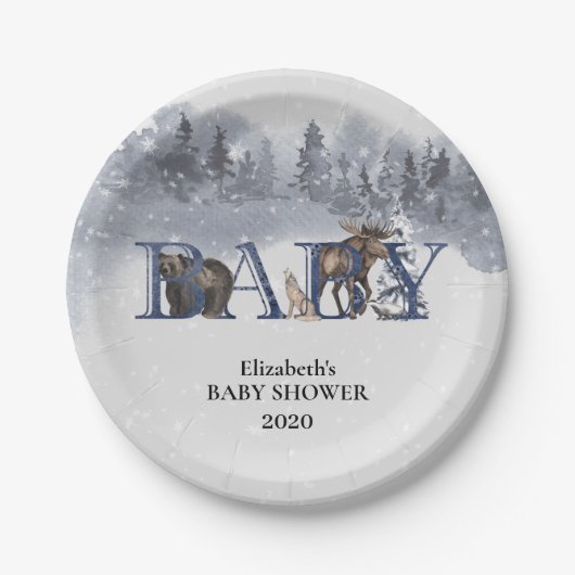 ウィンターウッドランドアニマルズホリデーベアームース ペーパープレート (正面)