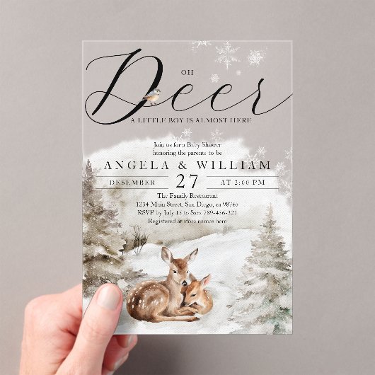 ウィンターウッドランドオーディアテーマ男の赤ちゃんシャワー アクリル招待状 (インサイチュ (ポータブル))