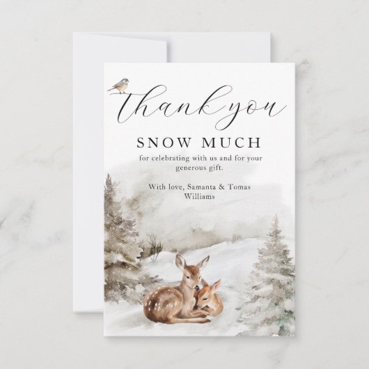 ウィンターウッドランドオーディアテーマ男の赤ちゃんシャワー サンキューカード (正面)