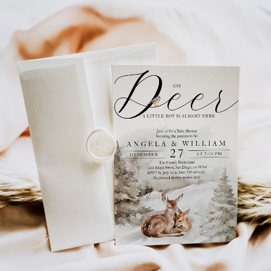 ウィンターウッドランドオーディアテーマ男の赤ちゃんシャワー 招待状