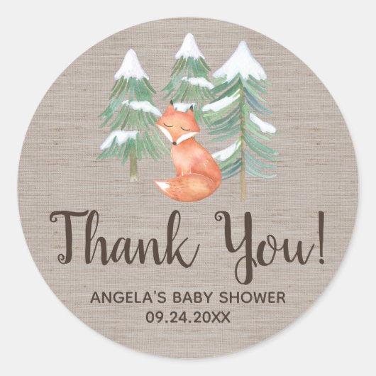 ウィンターウッドランドキツネありがとう ラウンドシール (正面)