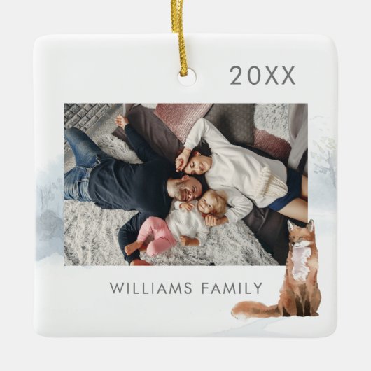 ウィンターウッドランドキツネ写真 セラミックオーナメント (正面)