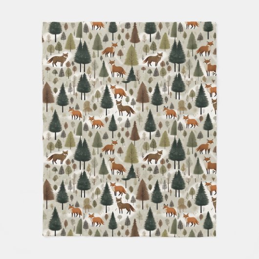 ウィンターウッドランドキツネ フリースブランケット (正面)