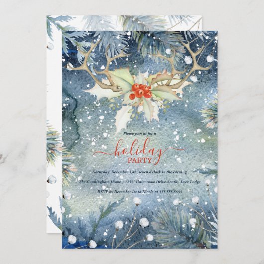 ウィンターウッドランドクリスマスホリデーパーティー 招待状 (正面/裏面)