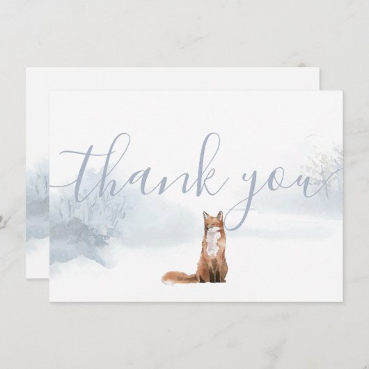 ウィンターウッドランドシーンキツネサンキュー サンキューカード (正面/裏面)