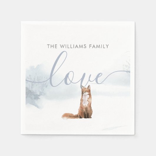 ウィンターウッドランドシーンキツネホリデー スタンダードカクテルナプキン (正面)