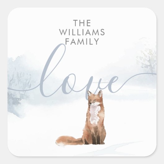 ウィンターウッドランドシーンキツネ スクエアシール (正面)