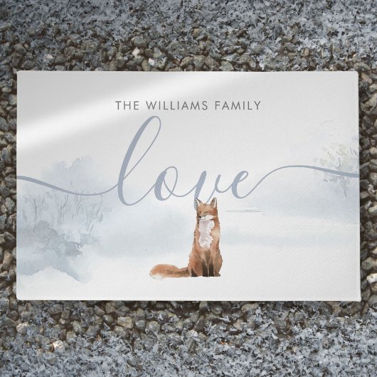 ウィンターウッドランドシーンキツネ ドアマット