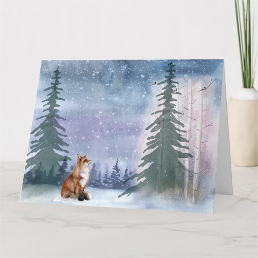 ウィンターウッドランドスノーウィーキツネ&バード カード (正面)